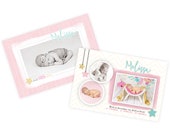 Girl birth announcement template with pink and yellow theme, newborn baby announcement card, newborn birth photoshop template