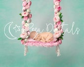 Newborn photography backdrop swing Floral swing newborn digital backdrop Pink rose swing newborn digital background  Flower digital backdrop