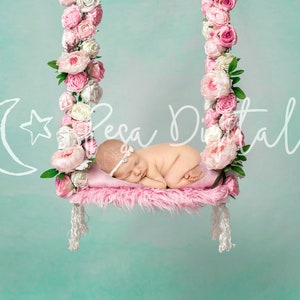 Newborn photography backdrop swing Floral swing newborn digital backdrop Pink rose swing newborn digital background  Flower digital backdrop