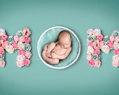 MOM sign newborn digital backdrop, Mother's day background, Floral letter Backdrop, Flower letter digital photo prop, Photoshop background