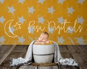 Newborn Digital Backdrop Newborn Bucket Stars Newborn Background Bucket, Orange digital background stars, White Wooden bucket newborn photo
