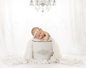 Luxurious Digital Newborn Backdrop, White bucket photography background, Natural background for girls Crystal chandelier digital photo prop