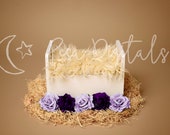 White Wooden Bed Digital Backdrop Newborn Background Boy, Purple Flowers, Natural Colors Easter Backdrop Digital Spring, Newborn background