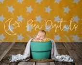 Newborn Digital Backdrop Newborn Bucket Stars Newborn Background Bucket, Orange digital background stars, Wooden bucket newborn photo prop