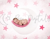Digital Backdrop With Stars, Newborn Digital Backdrop, White Moon Backdrop, Natural Backdrop, Newborn, Moon Backdrop, Backdrop With Stars
