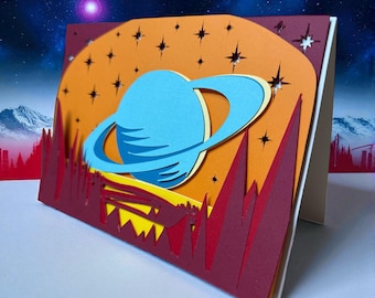 Cartolina 3D Saturno in formato SVG, file di taglio per arte spaziale, luminaria, cornice tridimensionale (download digitale)