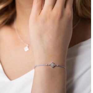 Mutter Tochter Armbänder (2x) Kleeblatt Perlmutt Silber