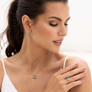 Schmuckset Gold Chalcedon Quadratisch Kette Ohrringe
