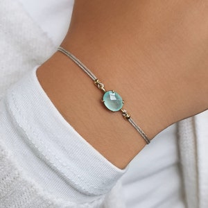 Armband verstellbar Chalcedon türkis-blau 925 Silber vergoldet | Geschenk Idee