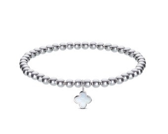 Bracelet silver elastic cloverleaf mother-of-pearl ball bracelet
