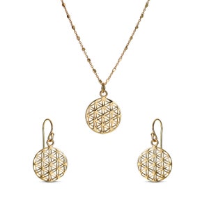 SET Kette Ohrhänger große Lebensblume | 925' Silber vergoldet