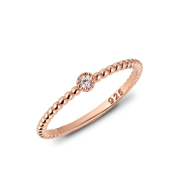 Solitaire Ring Dewdrops Zirconia 925 Silver Rose Gold Plated