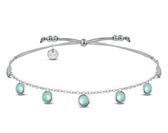 Tröpfchen Armband Türkis-Blau Chalcedon 925 Silber