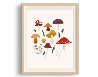 Mushroom Art Print, Illustrated Mushroom Art, Mushroom Artwork, Gift for New Home Owner