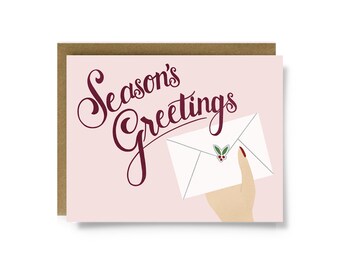Seasons Greetings Card, Cute Christmas Card, Holiday Greeting Card