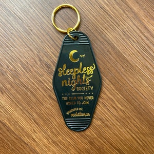 Hotel Keychain, Sleepless Nights Society Keychain, Trendy Keychain, Cute Gift for Friend