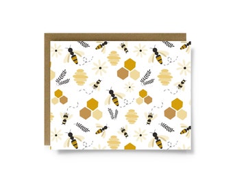 Bumblebee Greeting Card, Bee Pattern Greeting Card, Blank Card Set, Cute Bee Card