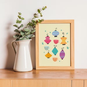 Alice Lanterns Teacups Print, Teacups Ride Wall Art, Illustrated Alice in Wonderland Teacups, Nursery Wall Art, Colorful Gallery Wall