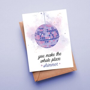 Carte de l'amitié, boule à facettes, carte pour un ami, carte mignonne disco