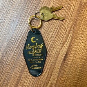 Hotel Keychain, Sleepless Nights Society Keychain, Trendy Keychain, Cute Gift for Friend image 2