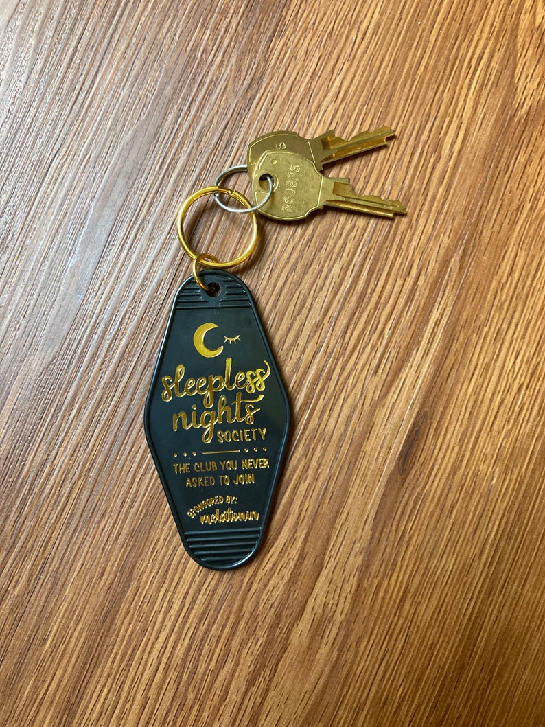 Hotel Keychain, Sleepless Nights Society Keychain, Trendy Keychain, Cute Gift for Friend image 2