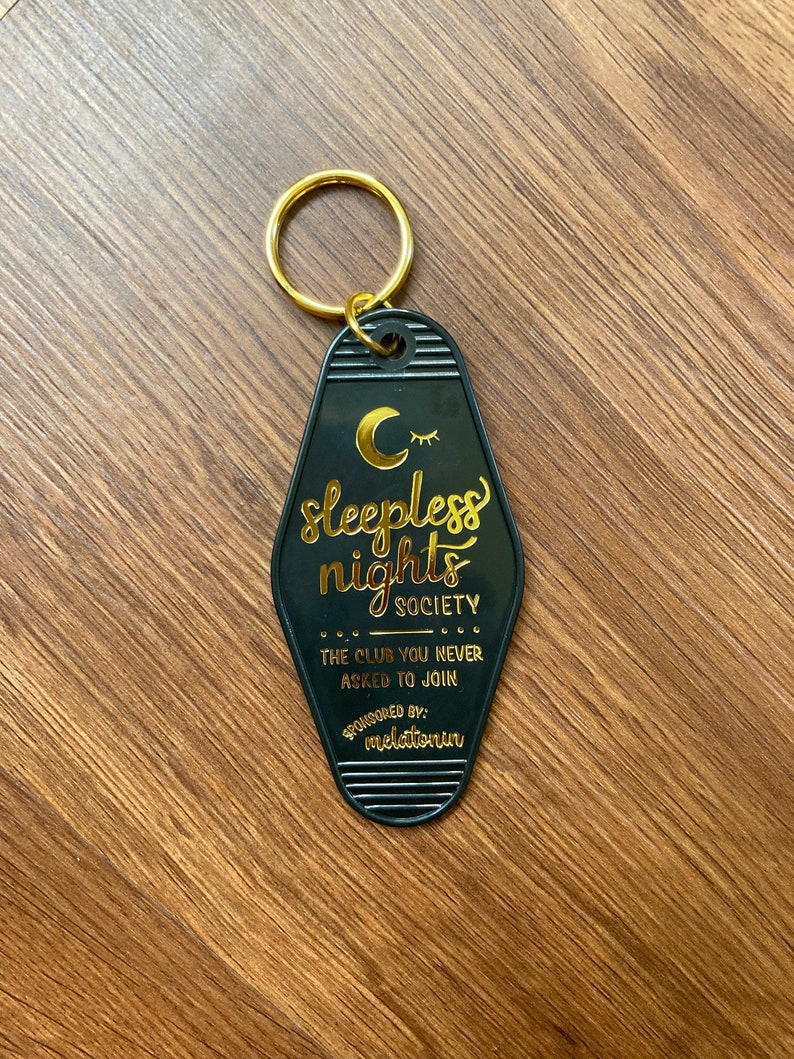 Hotel Keychain, Sleepless Nights Society Keychain, Trendy Keychain, Cute Gift for Friend image 1