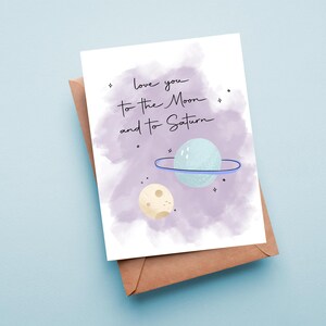 Carte d'amour d'un ami, vers la lune et vers la carte de Saturne, carte de sept paroles