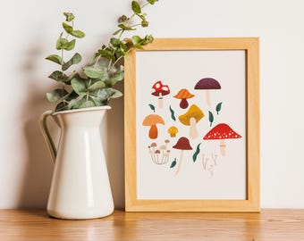 Mushroom Art Print: Retro Illustrated Fungi, Gallery Wall Art