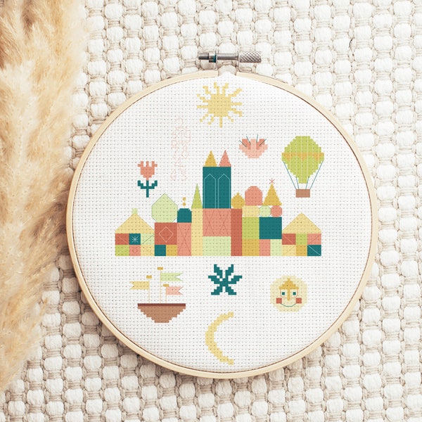 it's a Small World Cross Stitch Pattern, Modern Cross Stitch PDF, Needlepoint, Digital Instant Download