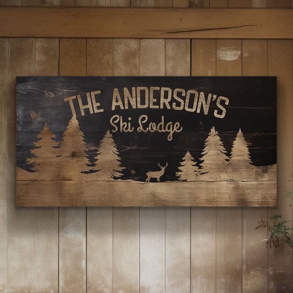 Ski Lodge Sign Personalized Cabin Decor Rustic Farmhouse Vintage Holiday Canvas Print Decor Custom Old Fashioned Christmas Canvas Art