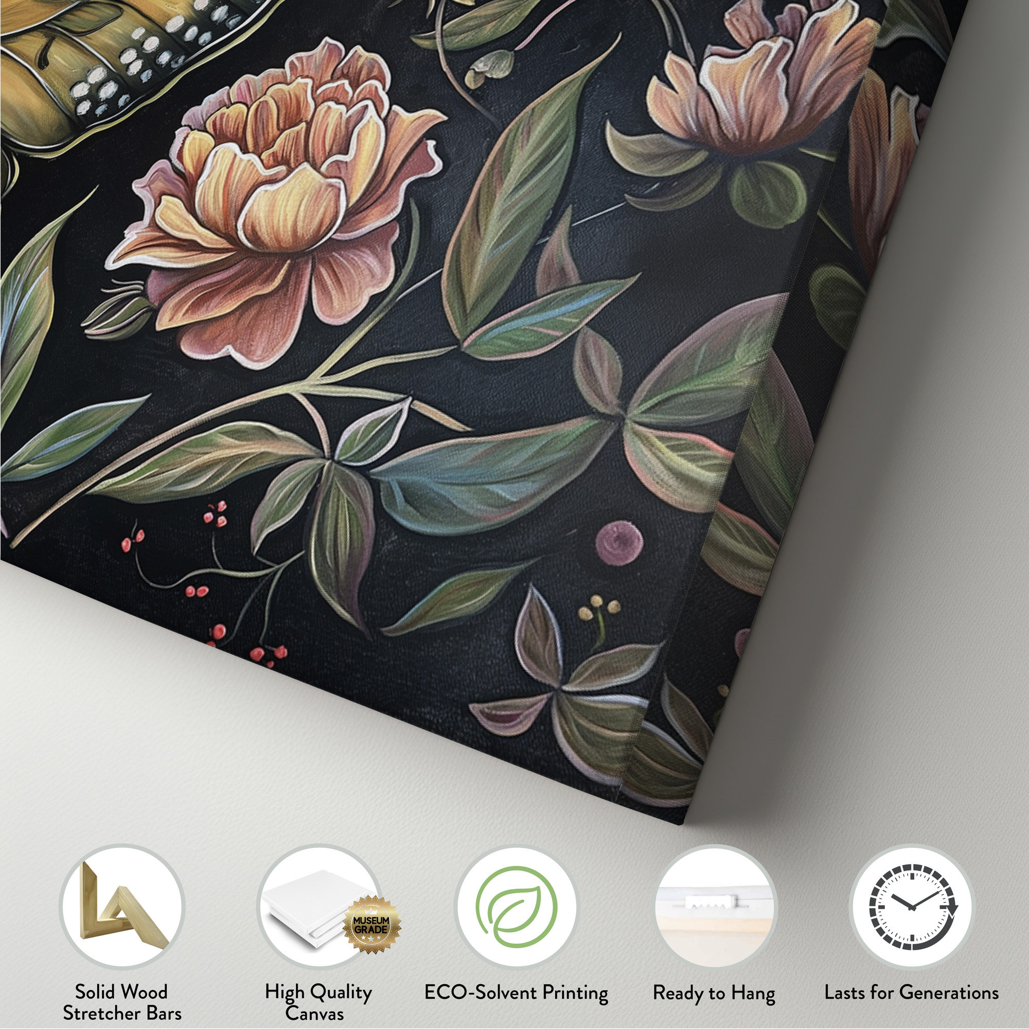 Butterfly Above Bed Wall Art Floral, Panoramic Botanical Canvas Print ...