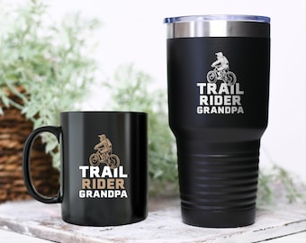 Trail Rider Grandpa Funny MTB Mug, Downhill Tumbler, Mountain Bike Gift, MTB Gift For Her, Mountain Bike Gift For Him