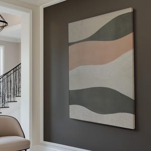 Blush Horizons Wall Art For Living Room, Vertical Soft Flowing Waves Canvas Print, Muted Waves Decor Canvas Art