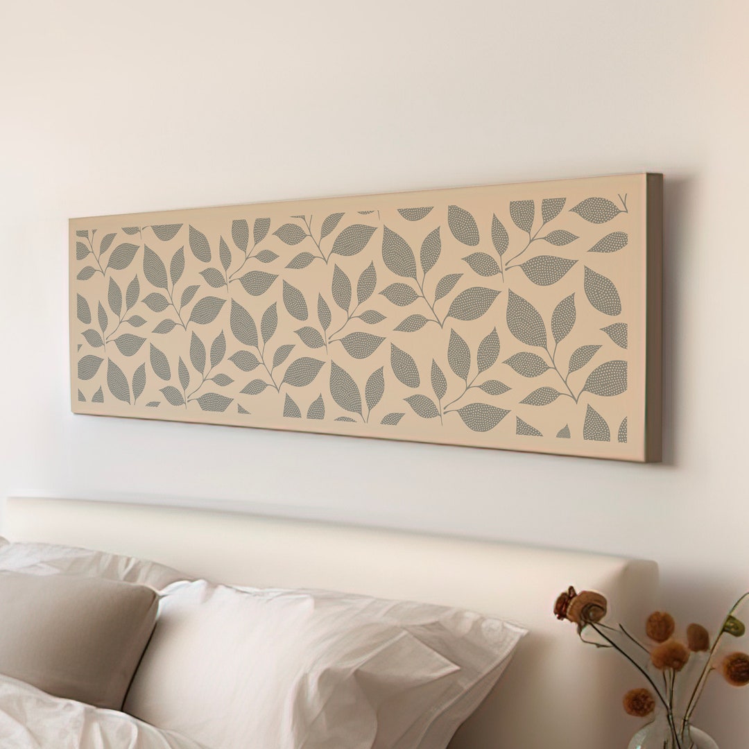 Sage Green Floral Pattern Long Horizontal Wall Art for Living Room