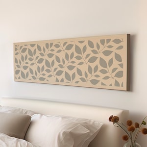 Sage Green Floral Pattern Long Horizontal Wall Art For Living room, Panoramic Minimalist Canvas Print, Illustration Decor Canvas Art