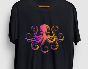 Camisa de pulpo, Ocean Gift, Camiseta de pulpo, Sudadera con capucha de pulpo de color retro / Camisa juvenil / Camiseta unisex