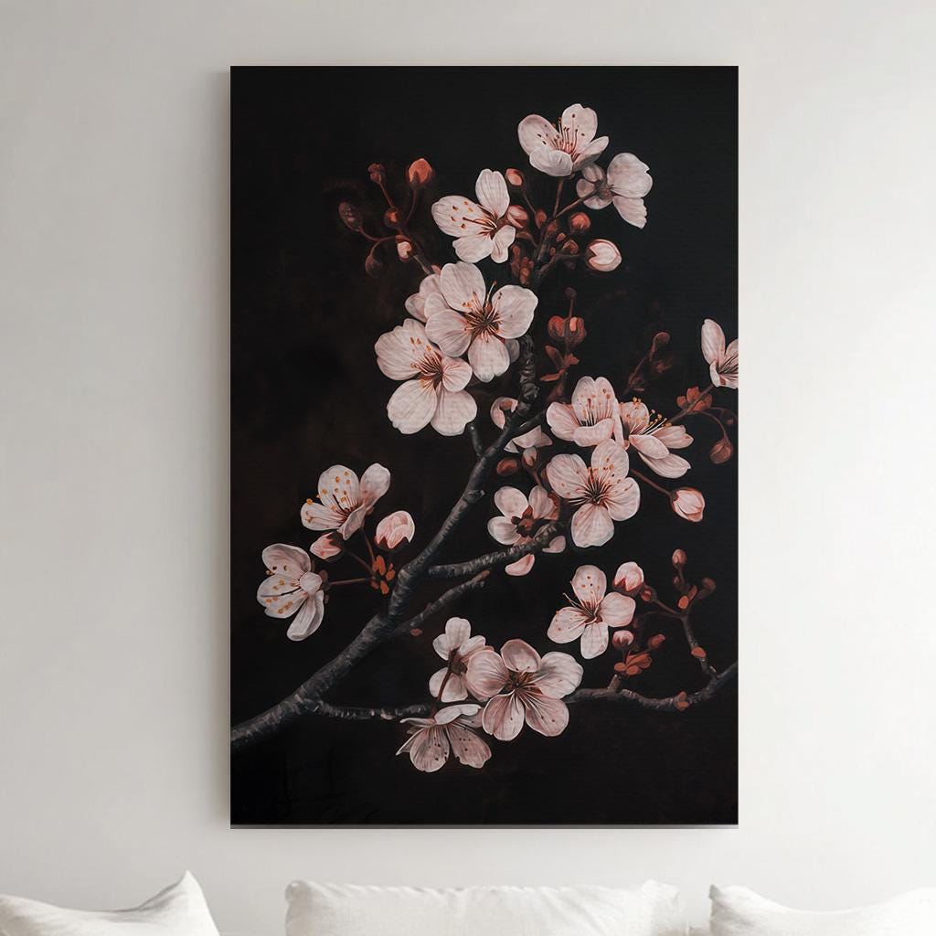 Cherry Blossom Branch Vertical Wall Art Sakura Tree, Decor