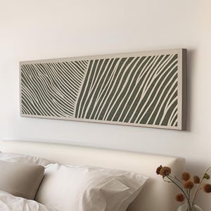 Zen Wave Pattern Panoramic Art Above Bed, Canvas Sage Green Wall Art Print, Scandi Boho Decor Canvas Art