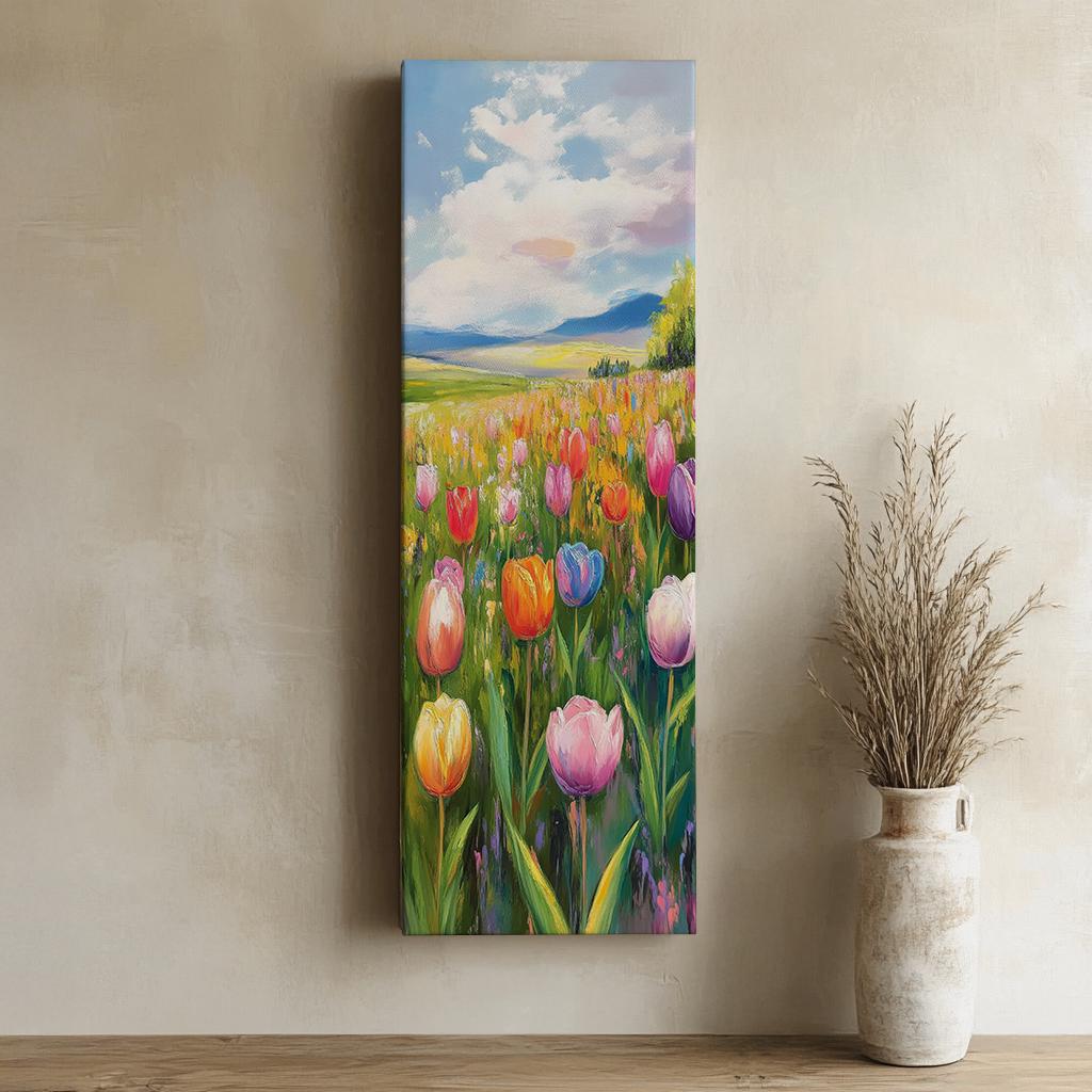 Vibrant Tulip Field Canvas Art | Impasto Palette Knife Print