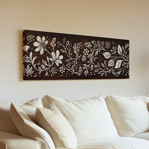Polka Dot Line Art Above Bed Wall Art Floral, Panoramic Minimal Canvas ...