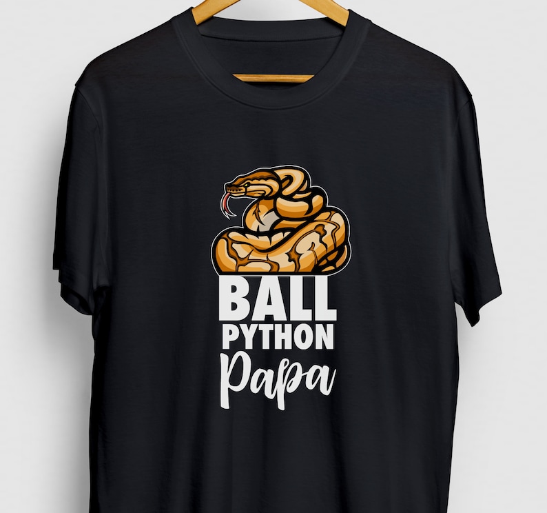 May include: Black t-shirt with a white graphic of a ball python snake and the text "BALL PYTHON PAPA".