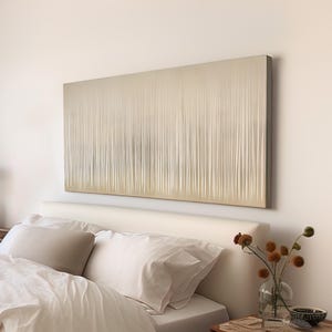 Abstract Golden Forest Wall Art Above Bed, Horizontal Vertical Lines Canvas Print, Scandi Boho Decor Canvas Art