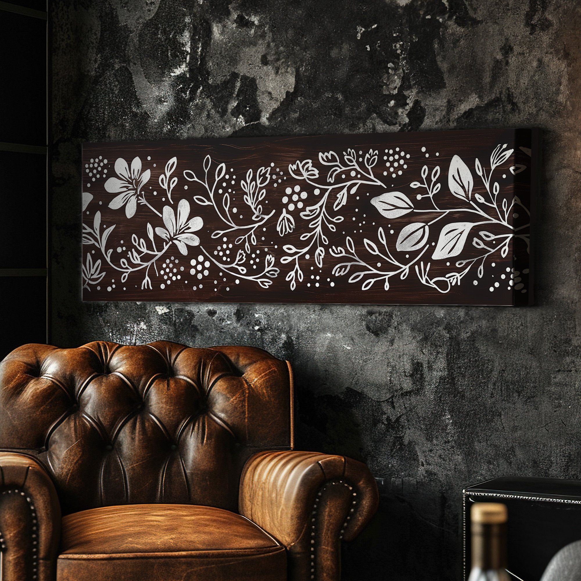 Polka Dot Line Art Above Bed Wall Art Floral, Panoramic Minimal Canvas ...