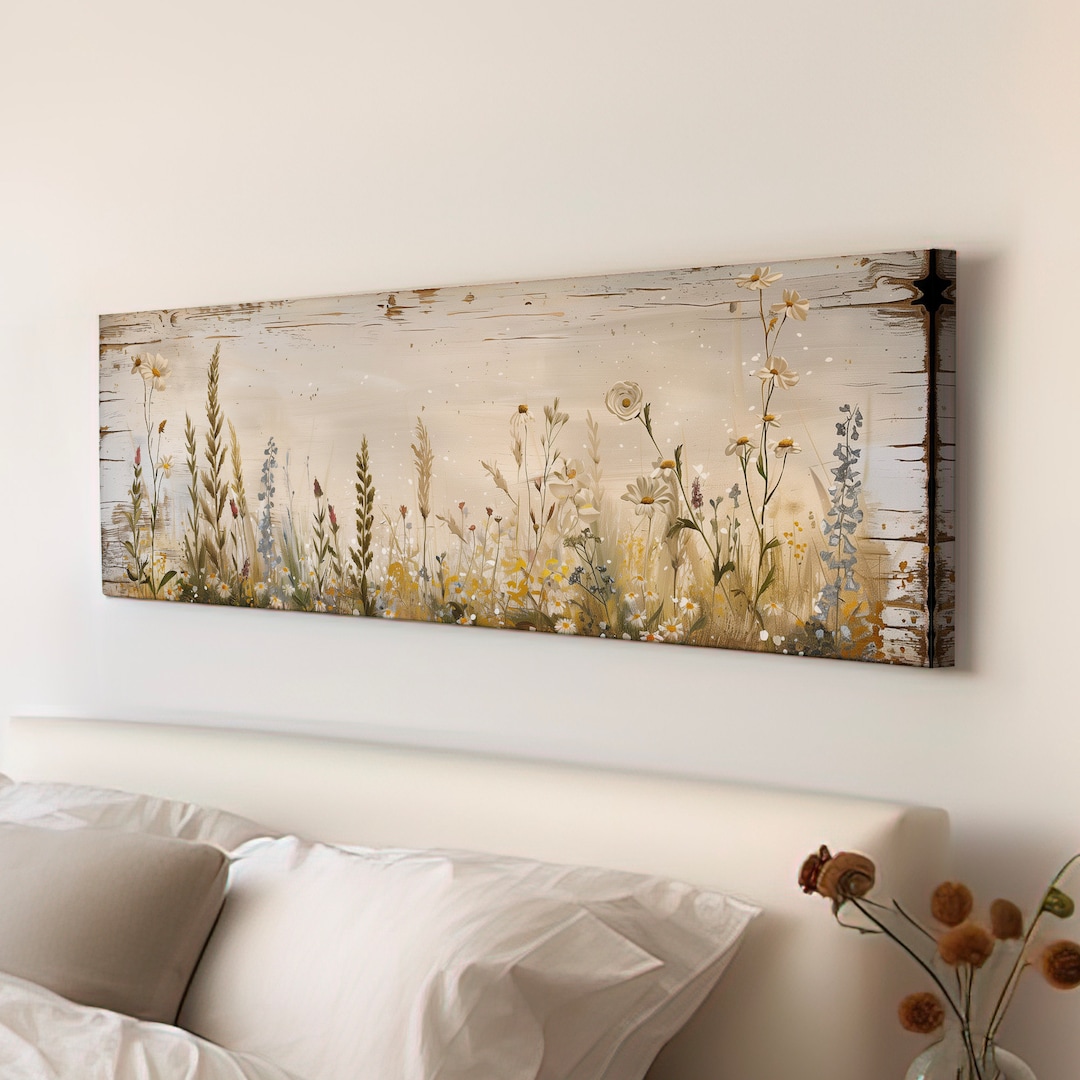 Wildflower Field Long Horizontal Wall Art for Living Room, Panoramic ...