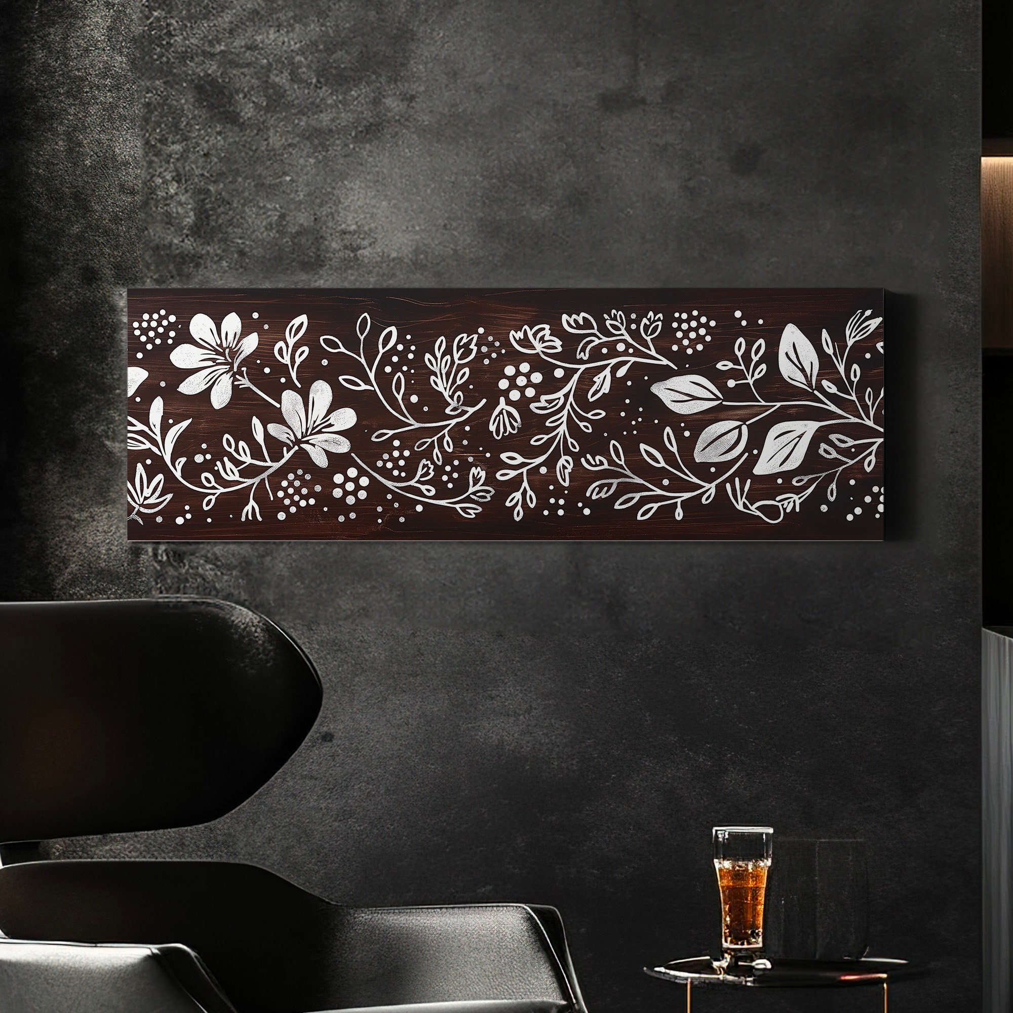 Polka Dot Line Art Above Bed Wall Art Floral, Panoramic Minimal Canvas ...