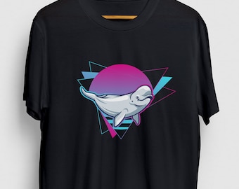 Narwhal Shirt, Narwhal Gifts, Narwhal Tshirt, Endangered Animal Shirts, Beluga Whale Vaporwave Retro Hoodie / Youth Shirt / Unisex T-shirt