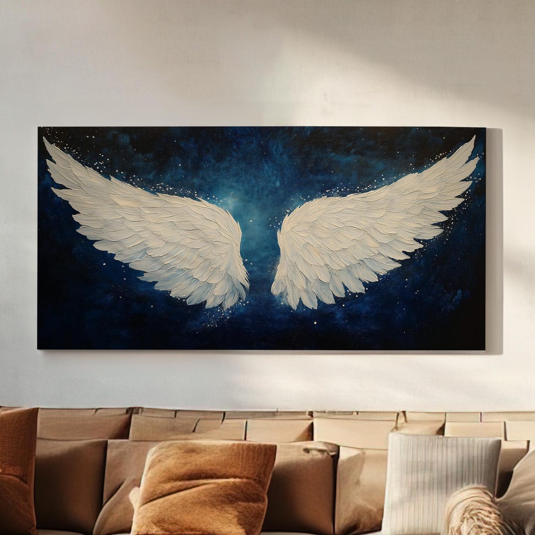 Angel Wing Starry Sky Canvas Wall Art for Bedroom, Landscape Blessed ...