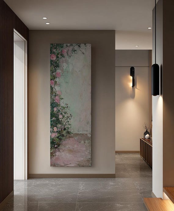 ロマンティックなローズガーデンのキャンバスアート | インパスト