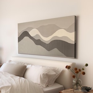 Ethereal Highlands Wand Kunst über dem Bett, Horizontale Erdige Abstrakte Leinwand Druck, Bergszene Dekor Leinwand Kunst