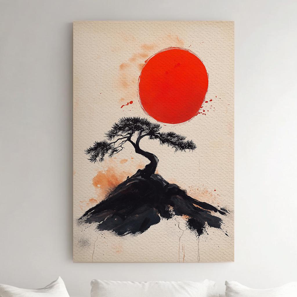 Bonsai on Mountain Vertical Wall Art Japanese, Decor Botanical